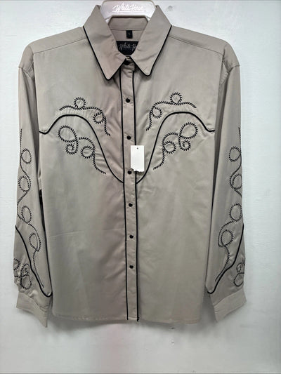 New Women’s White Horse Tan Design Long Sleeve Pearl Snap Large LL-29