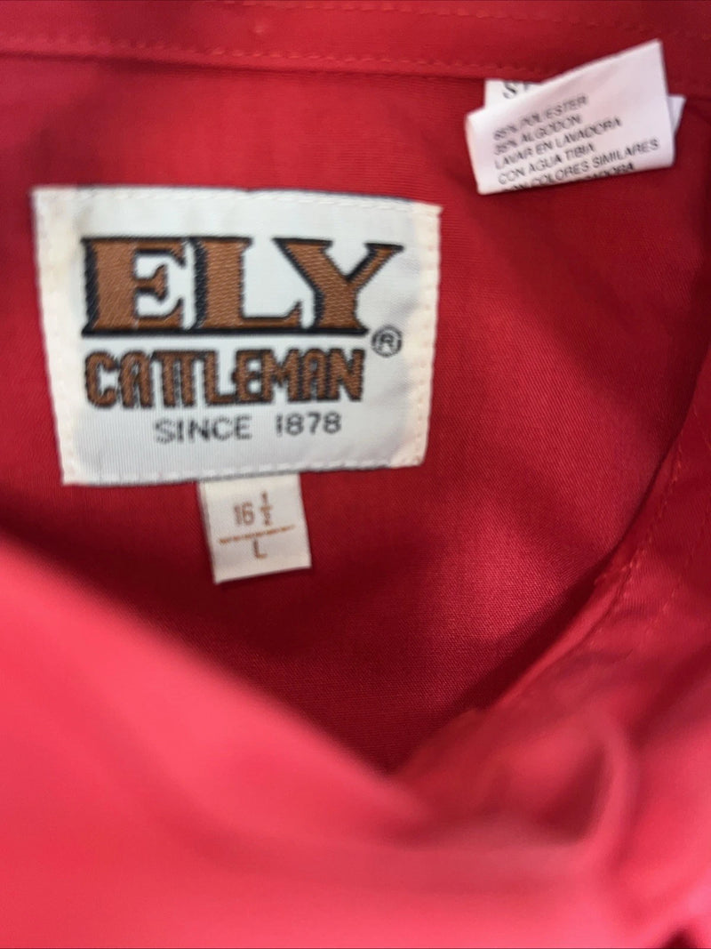 New Men’s Red ELY Cattleman Pearl Snap Short Sleeve Shirt. 16.5 Large P-37
