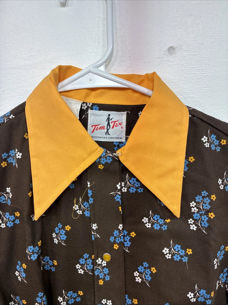 New Women’s Tem Tex Brown Floral Long Sleeve Pearl Snap Size 30 DD-85