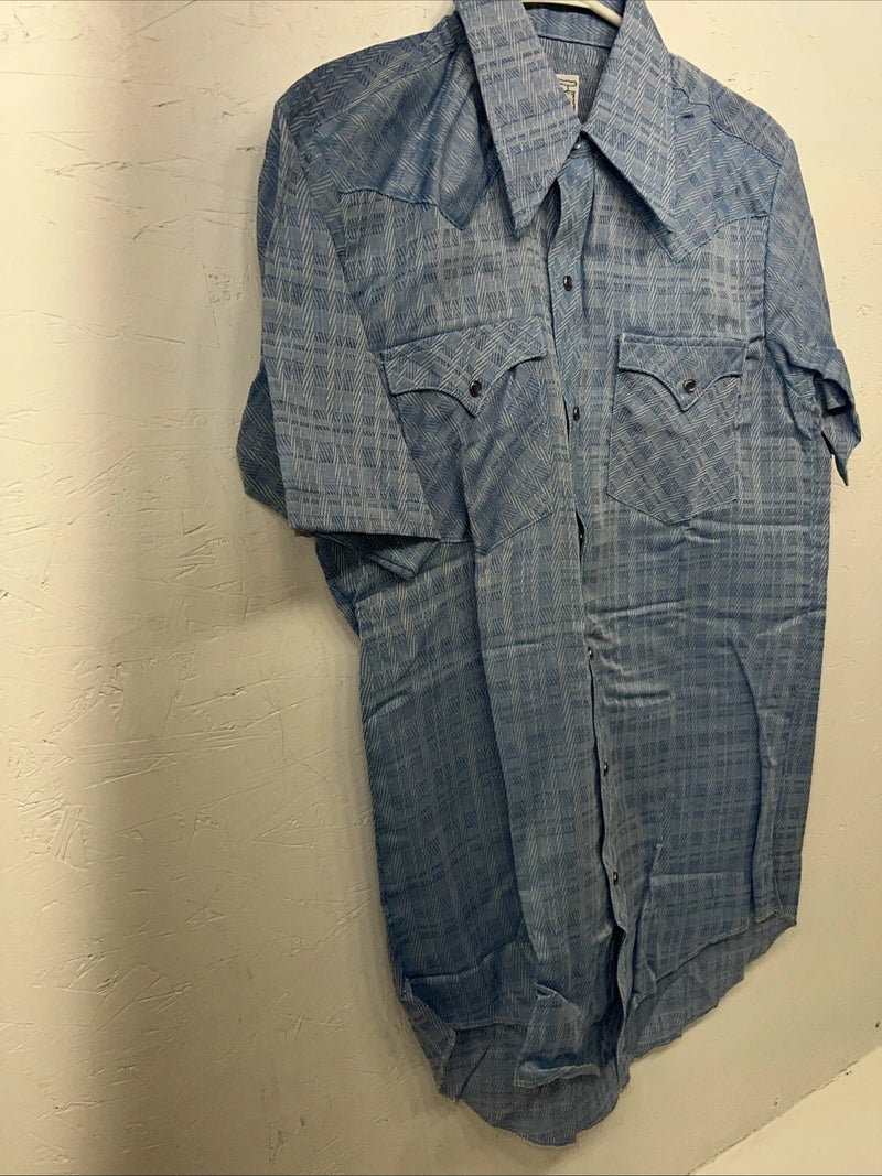 New Men’s Blue Karman Short Sleeve Pearl Snap Shirt. 15 M P-79