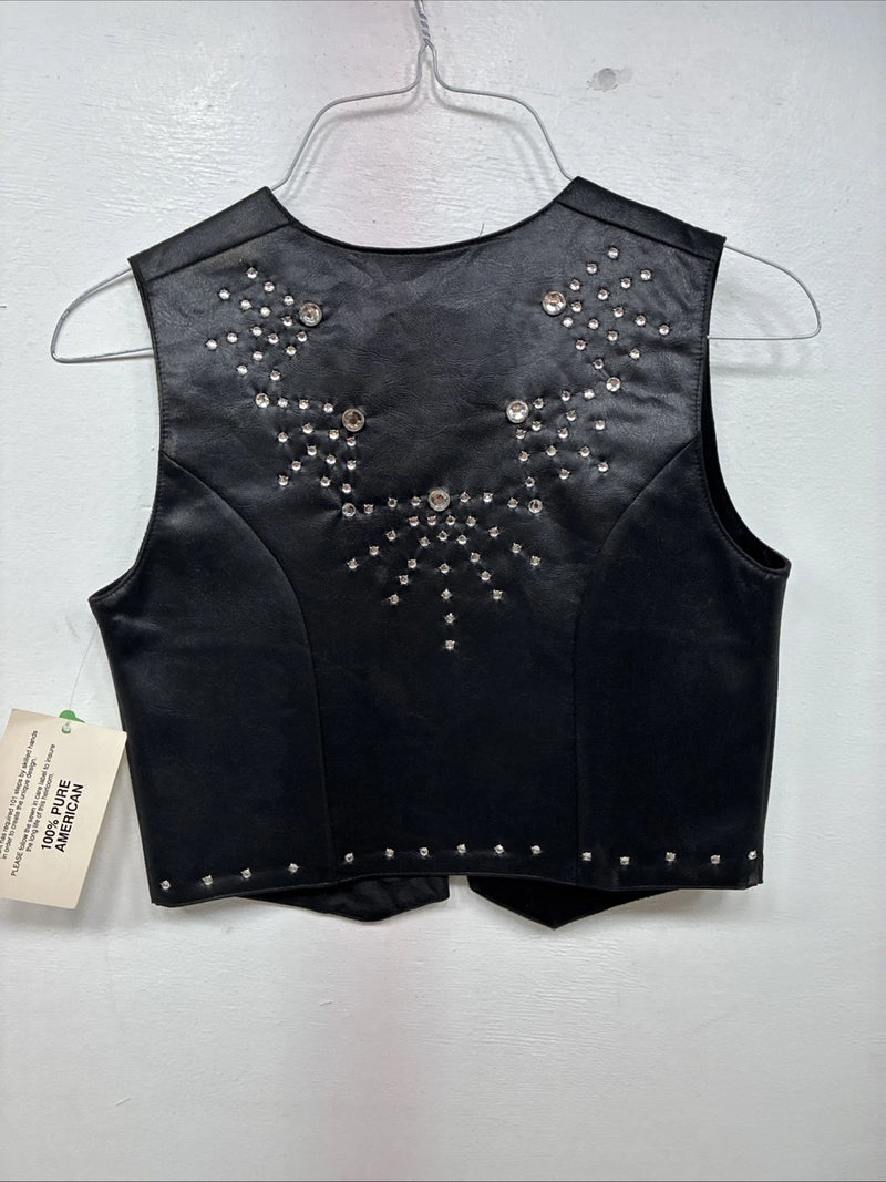 New Women’s 1848 RanchWear Black Rhinestone Sleeveless Vest Zip Up Small YY-41