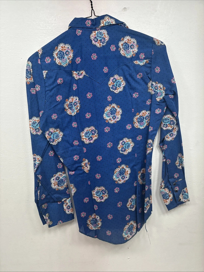 New Women’s Tem Tex Blue Design Long Sleeve Pearl Snap Size 30 KK-25