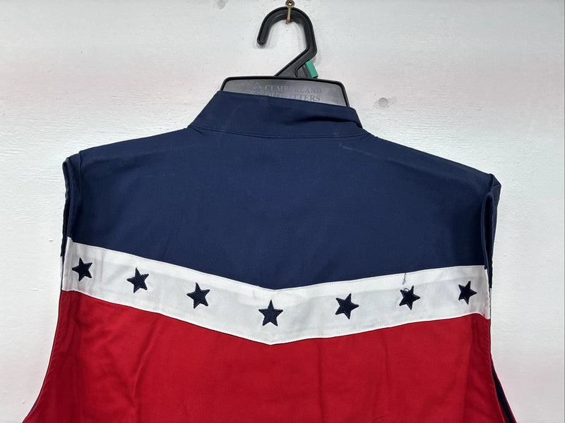 New Women’s Cumberland Red White Blue Short Sleeve Pearl Snap XL II-23