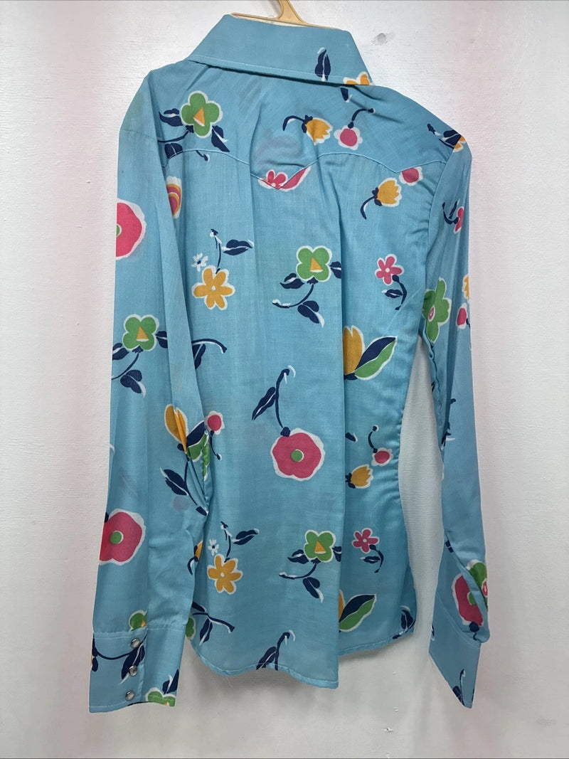 New Women’s Dickson Jenkins Blue Floral Long Sleeve Pearl Snap Size 30 KK-92