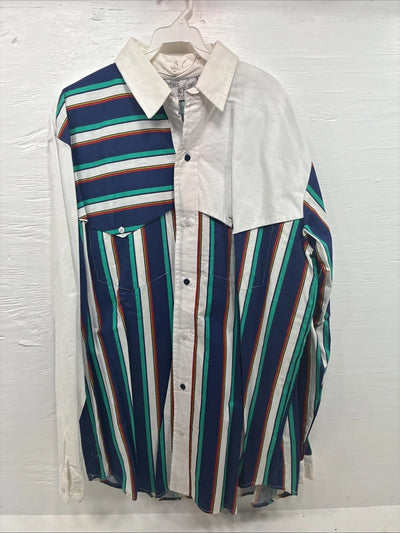 New Men’s Mine & Bills White Multicolor Stripe Long Sleeve Button Up Large V-78