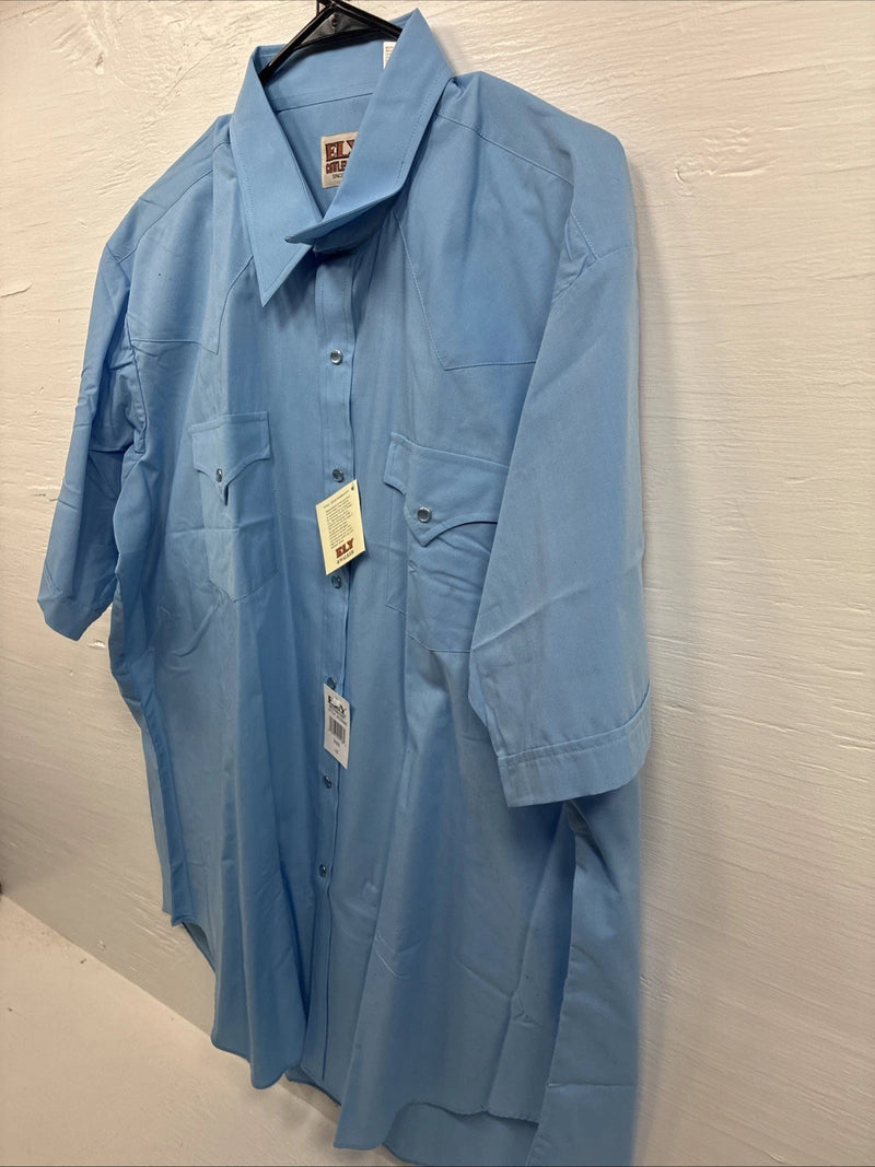 New Men’s ELY Cattleman Blue Western Short Sleeve Pearl Snap 18 2XL T-46