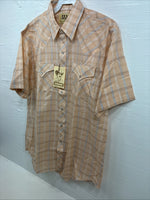 New Men’s ELY Cattleman Orange Plaid Long Sleeve Pearl Snap Large AA-113
