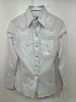 New Women’s Mesquite White Long Sleeve Pearl Snap Size 32 MM-12