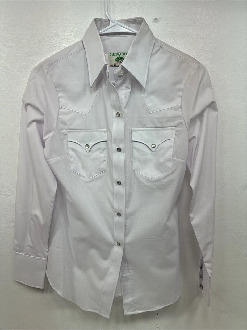 New Women’s Mesquite White Long Sleeve Pearl Snap Size 32 MM-12