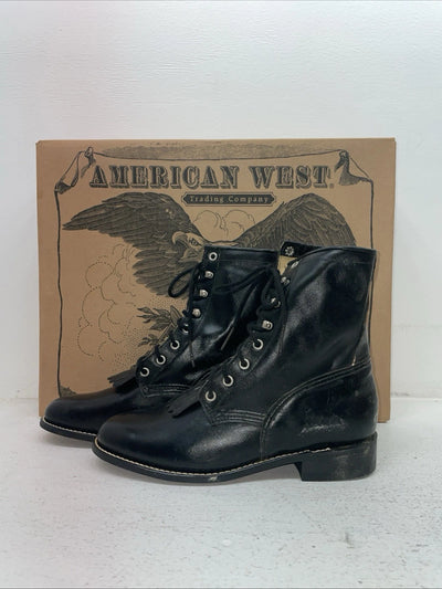 New Men’s Black Lace Up American West Cowboy Boots. 5991 9.5 9 1/2 D. 4-60