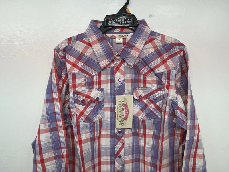 New Women’s Plaid Cumberland Outfitters Long Sleeve Button Up Shirt M 3B-37