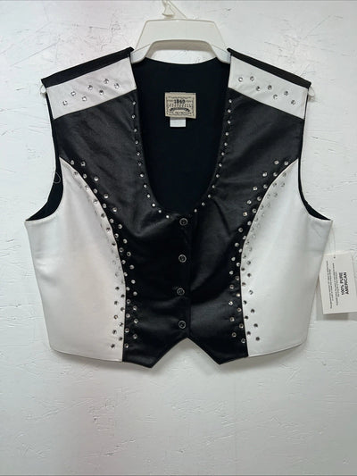 New Women’s 1849 Authentic Ranchwear Black White Western Vest XL #2929 UU-35