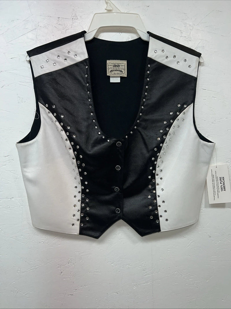 New Women’s 1849 Authentic Ranchwear Black White Western Vest XL #2929 UU-35