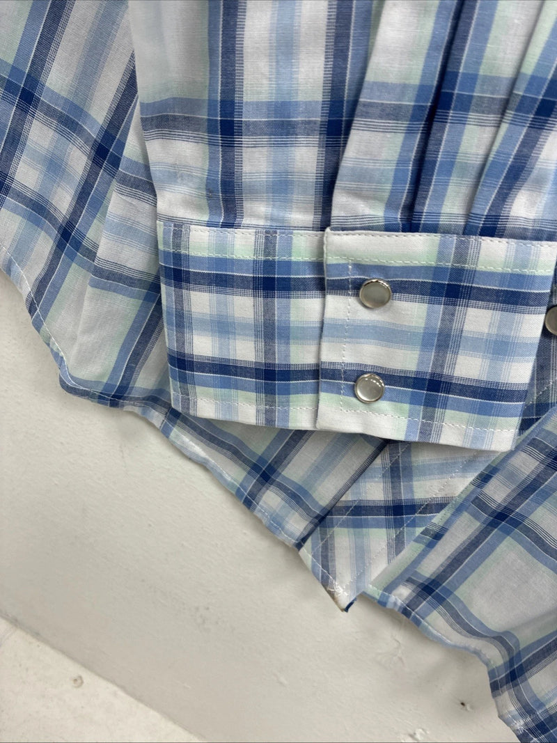 Me Women’s Cumberland Blue Plaid Long Sleeve Pearl Snap XL II-92
