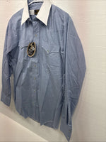 New Men’s Circle S Blue White Long Sleeve Button Up 15 X 34 Medium T-41