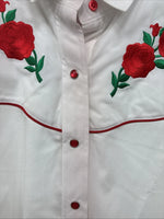 New Women’s Country Charmers White Rose Long  Sleeve Pearl Snap Large KK-118