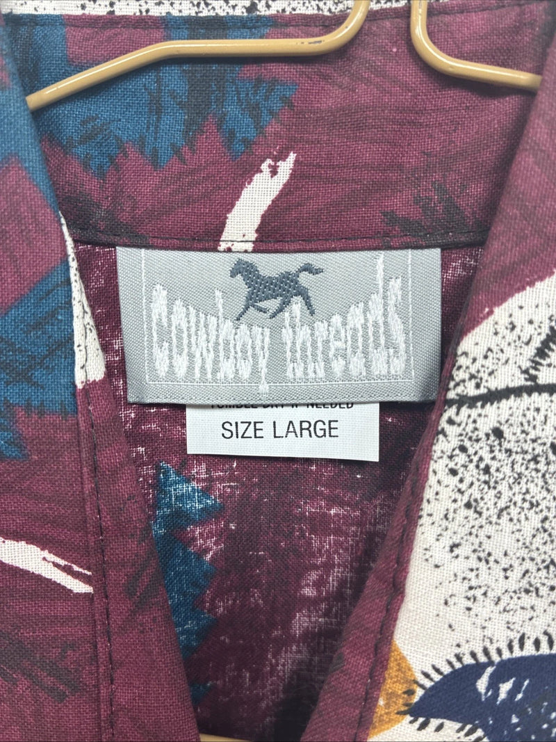 New Youth’s Cowboy Threads White Purple Design Long Sleeve Button Up Large V-74 
