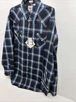 New Men’s ELY Cattleman Black Blue Long Sleeve Pearl Snap 3XL E-38