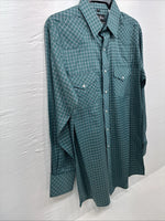 New Men’s White Horse Green Plaid Long Sleeve Pearl Snap Medium K-43