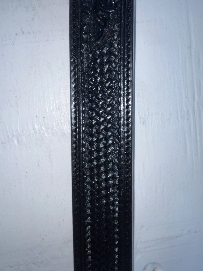 New Black Genuine Leather 3D Silver Pendent And Tooled 32” Belt #2030 JJ-4