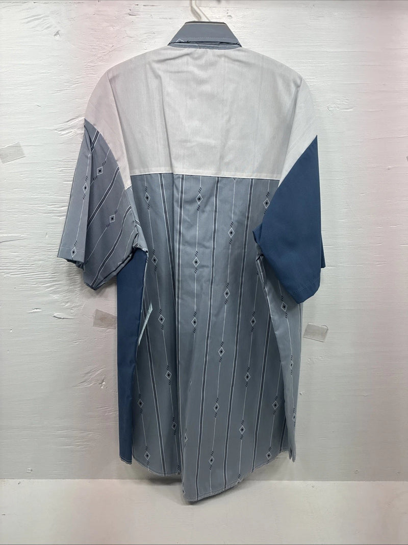 New Men’s Cowboy Threads Blue White Designed Short Sleeve Pearl Snap XL T-19