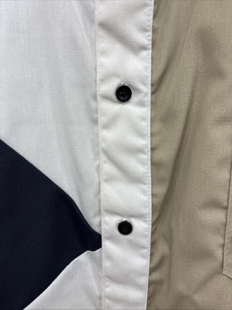 New Men’s Cowboy Threads Blue White Tan Long Sleeve Button Up Large Q-89