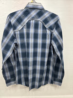 New Men’s ELY 1878 Blue Gray Plaid Long Sleeve Pearl Snap Large V-30 