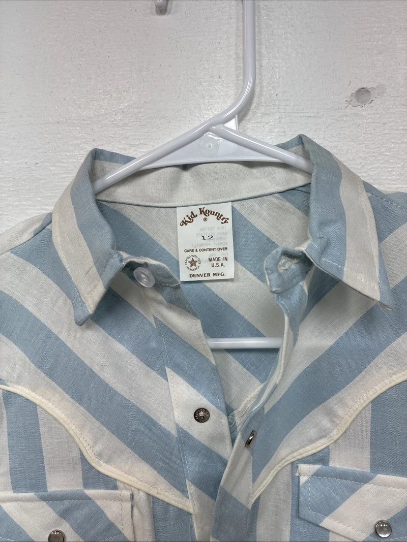 New Kids Kid Kountry Blue Stripe Long Sleeve Pearl Snap Size 12 TT-22