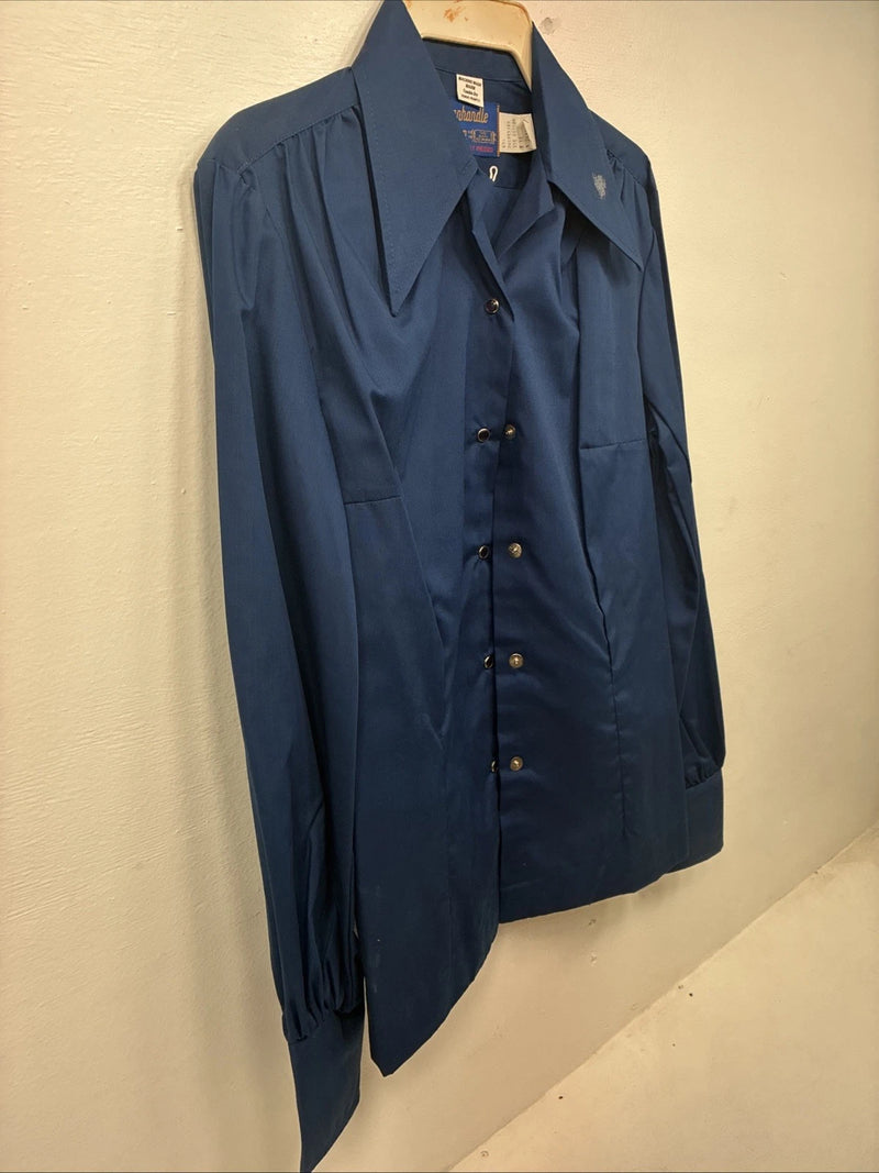 New Women’s Panhandle Slim Blue Long Sleeve Pearl Snap Size 35 KK-98