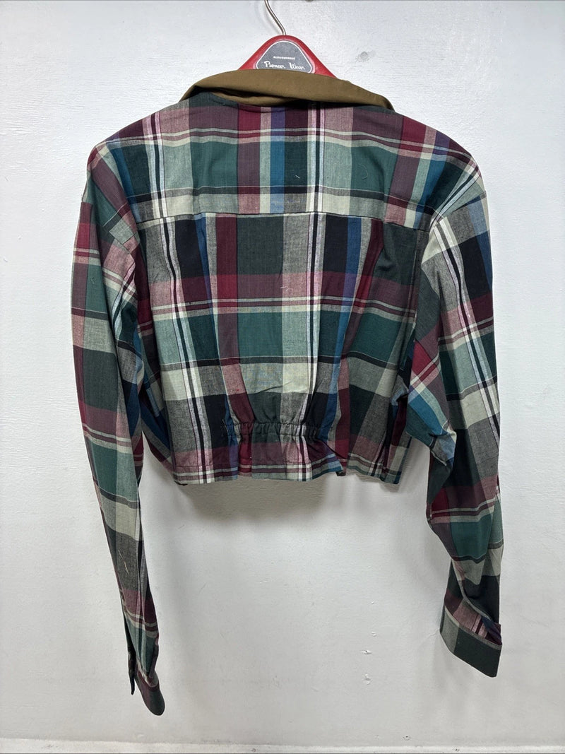 New Women’s Panhandle Slim Plaid Long Sleeve Button Up Crop Top XL MM-115