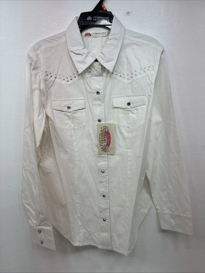 New Women’s Cumberland White Gem Long Sleeve Pearl Snap Medium LL-8