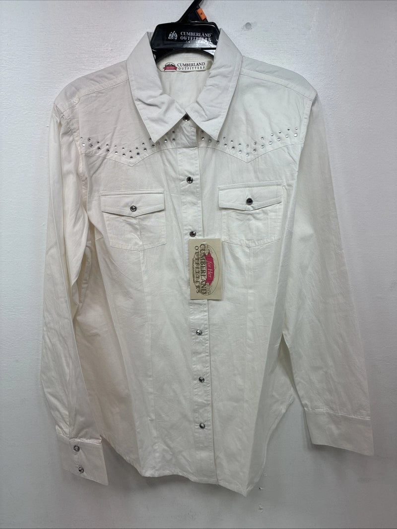 New Women’s Cumberland White Gem Long Sleeve Pearl Snap Medium LL-8