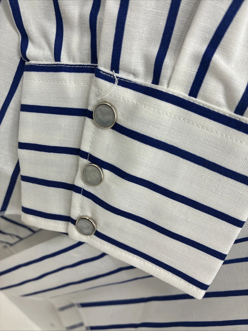 New Men’s H Bar C White Blue Stripe Long Sleeve Pearl Snap 16.5 X 34 Large Q-103