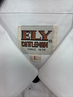 New Men’s ELY Cattleman White Eagle Flag Short Sleeve Pearl Snap Large Q-45