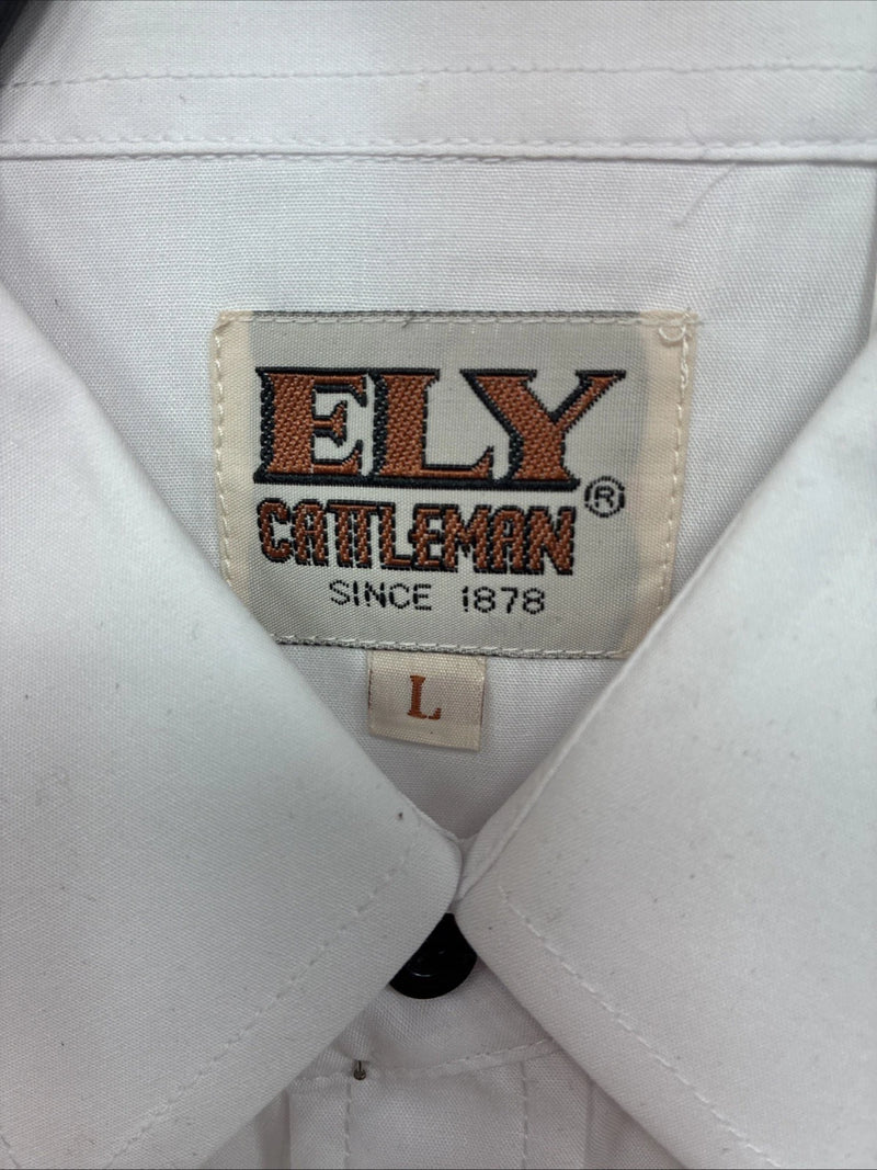 New Men’s ELY Cattleman White Eagle Flag Short Sleeve Pearl Snap Large Q-45