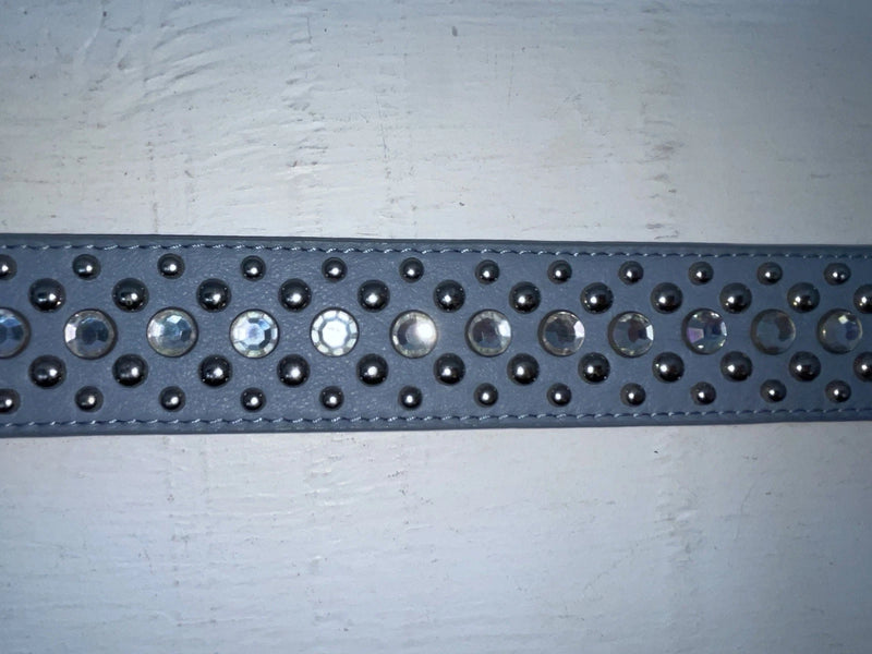 New Blue Genuine Leather 3D Silver Bling 38” Belt #667 JJ-80 