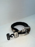 New Black Genuine Leather Double S Silver Pendent 28” Belt #3508501 JJ-49