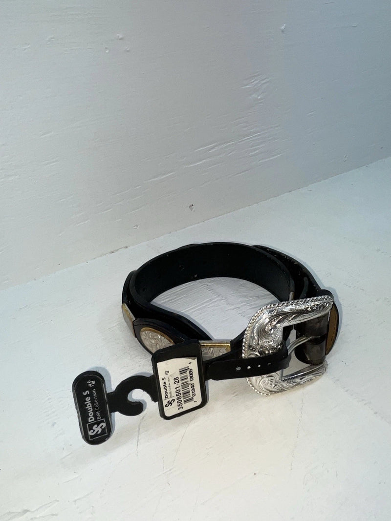 New Black Genuine Leather Double S Silver Pendent 28” Belt #3508501 JJ-49