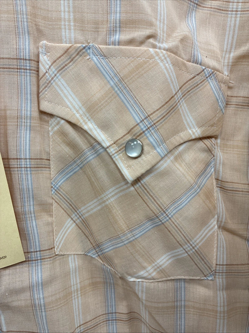 New Men’s ELY Cattleman Orange Plaid Short Sleeve Pearl Snap Large X-61
