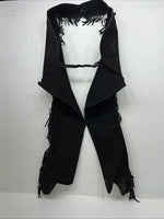 NOS Black Show Chaps With Fringe Adjustable Waist 44” N-50
