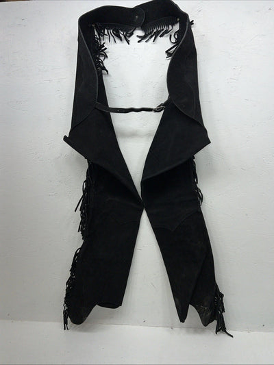 NOS Black Show Chaps With Fringe Adjustable Waist 44” N-50