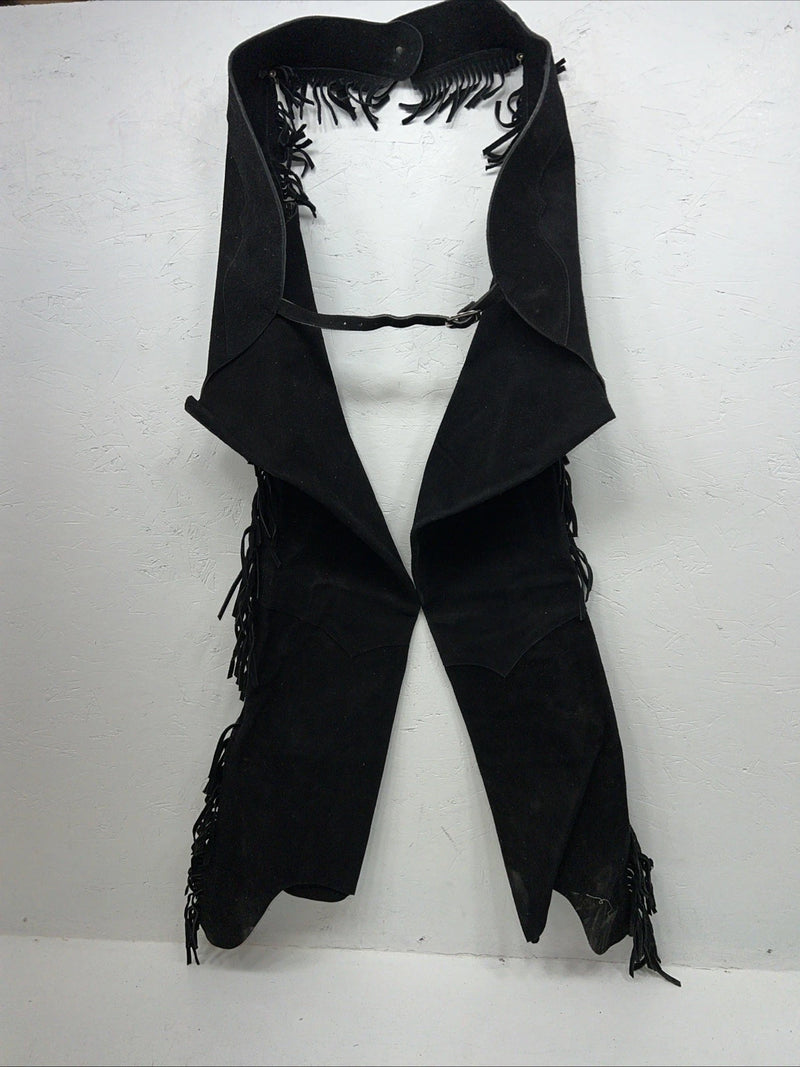 NOS Black Show Chaps With Fringe Adjustable Waist 44” N-50