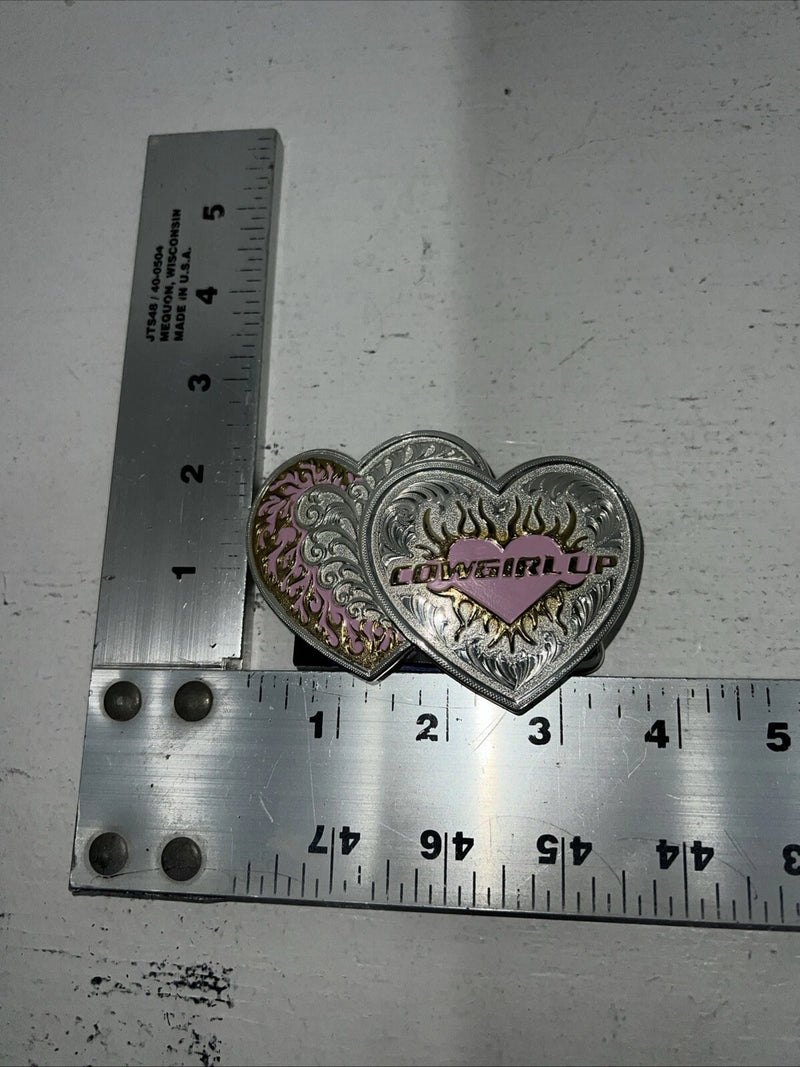 New Women’s Montana Silversmiths Silver Pink Heart Belt Buckle. 14820PT A-91