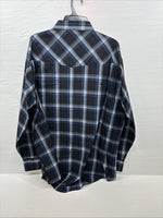 New Men’s ELY Cattleman Black Blue Long Sleeve Pearl Snap 3XL E-38