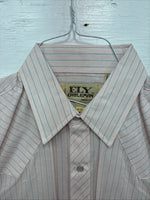 New Men’s ELY Cattleman Pink Stripe Long Sleeve Pearl Snap 16 Large V-111