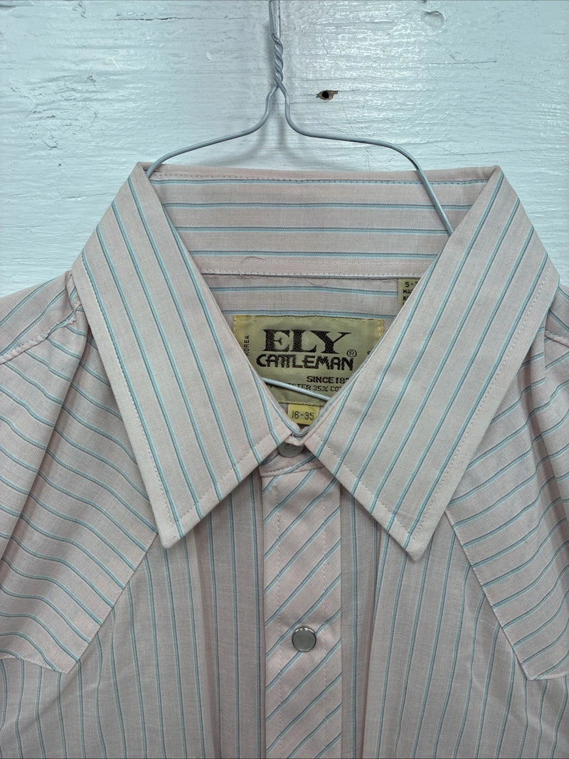 New Men’s ELY Cattleman Pink Stripe Long Sleeve Pearl Snap 16 Large V-111