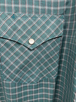 New Men’s White Horse Green Plaid Long Sleeve Pearl Snap Medium K-43