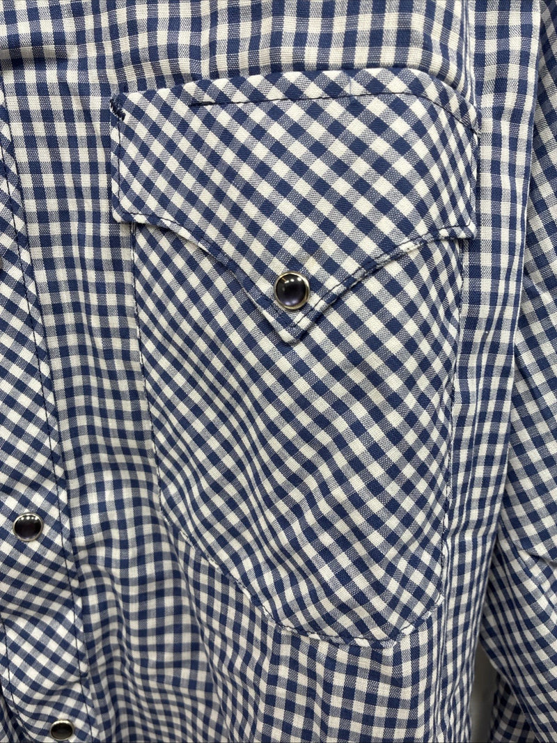 New Men’s Dickson Jenkins Blue Checkered Long Sleeve Pearl Snap 15.5 Medium K-65