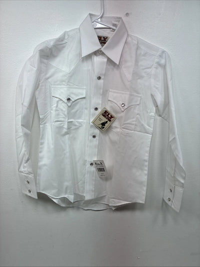 New Boys ELY Cattleman Cattleman White Long Sleeve Pearl Snap Size 10 DD-95