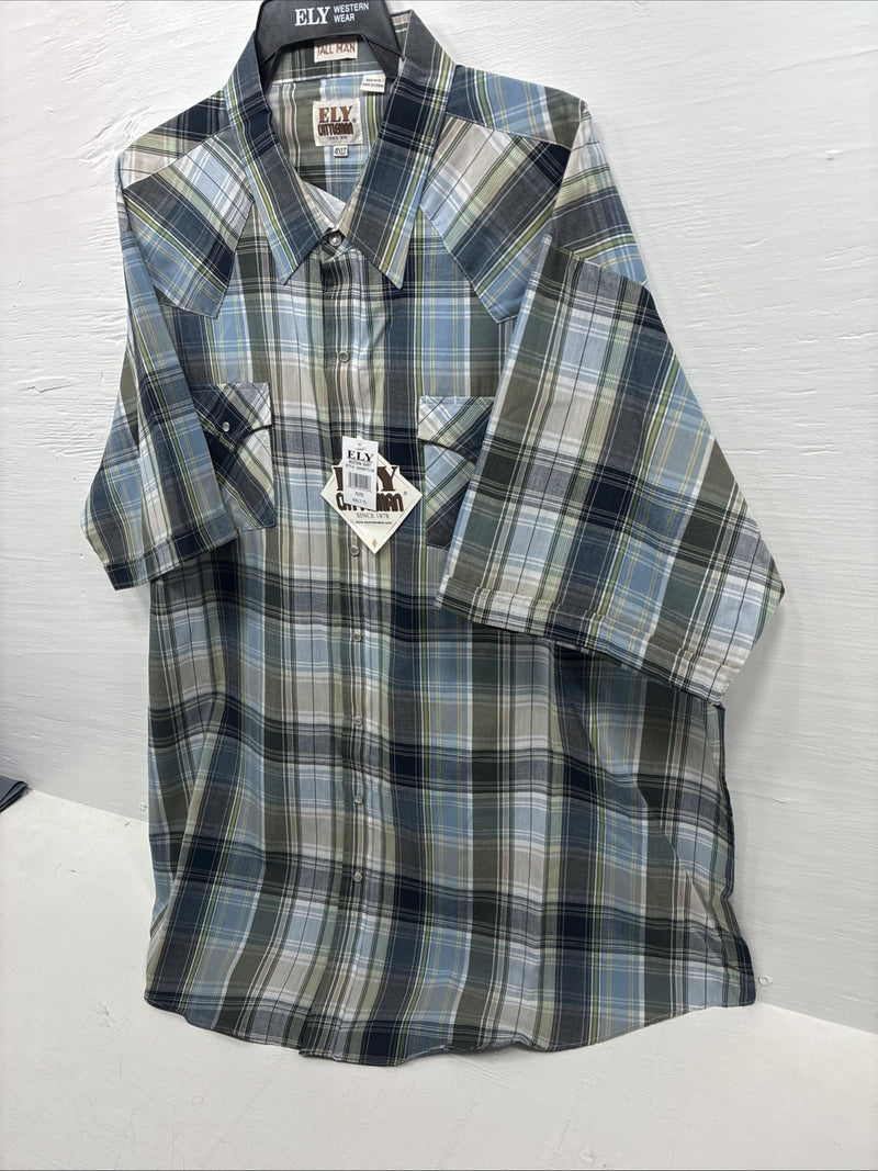New Men’s ELY Cattleman Multiple Color Flannel Short Sleeve Pearl Snap 4XL F-48